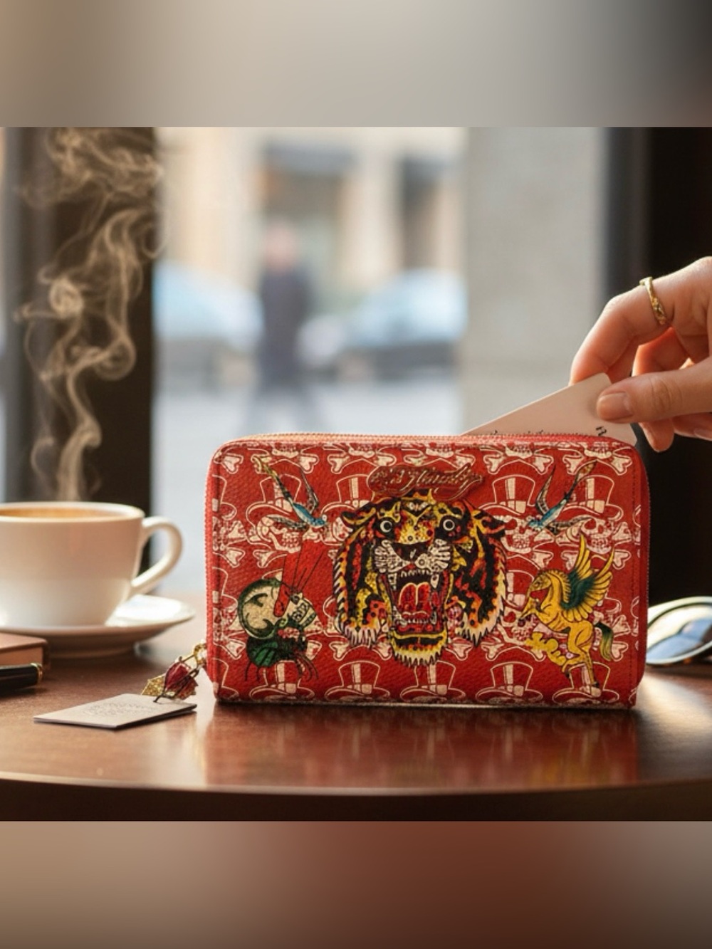 NWT Ed Hardy Tiger Graphic Zip-Around Wallet Wristlet